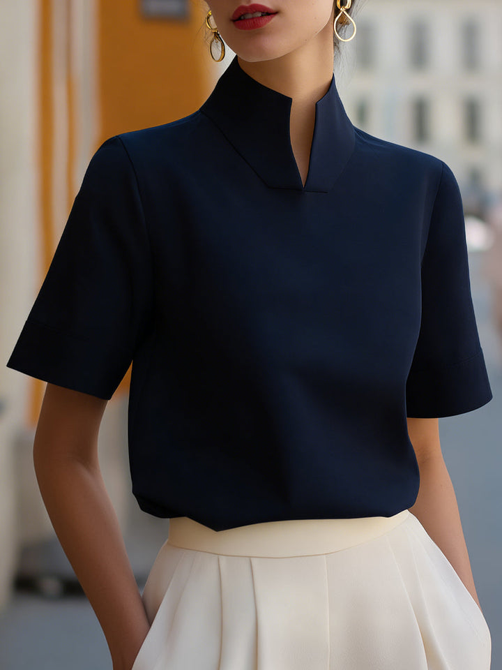 Sloane | Minimalist Sculptural Stand-Collar Blouse