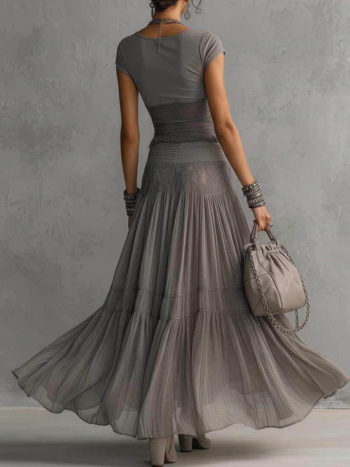 Serafina | Elegant Lace and Pleated Skirt Set