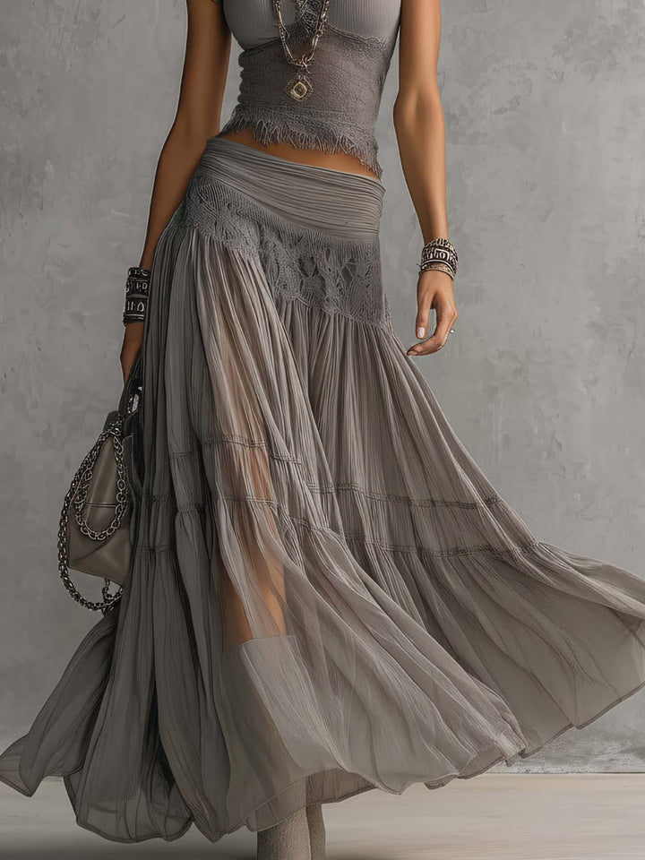 Serafina | Elegant Lace and Pleated Skirt Set