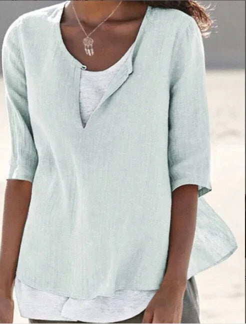 Maya | Effortless Split-Neck Artisan Blouse