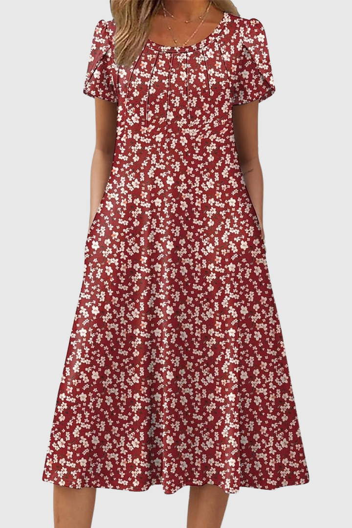 Wendy | Graceful Round-Neck Elegance Midi Dress