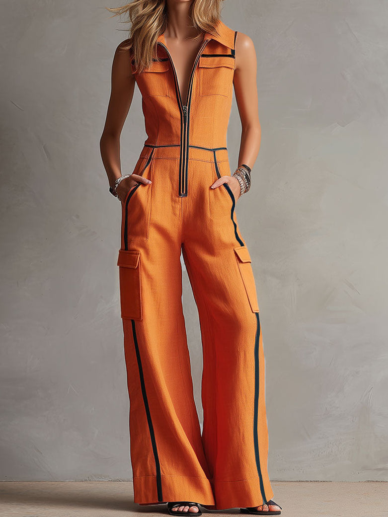 Clara | Retro Color-Block Wide-Leg Jumpsuit