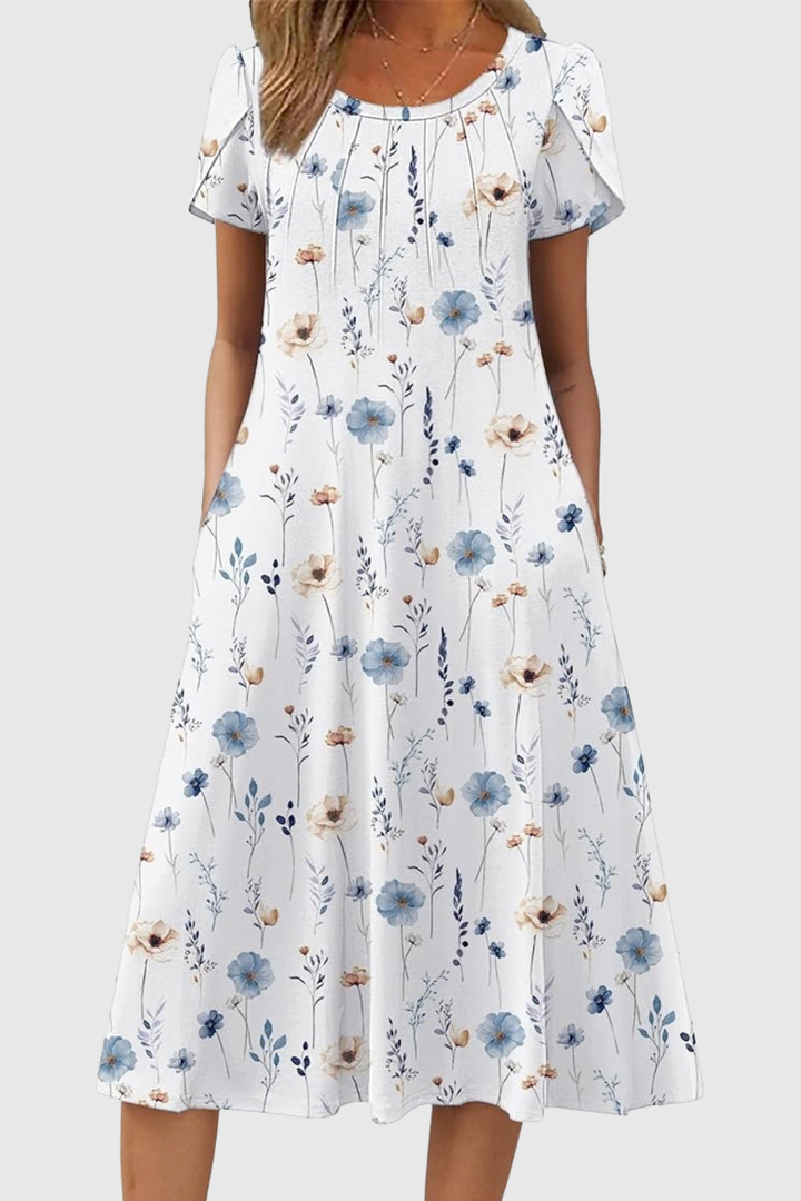 Wendy | Graceful Round-Neck Elegance Midi Dress