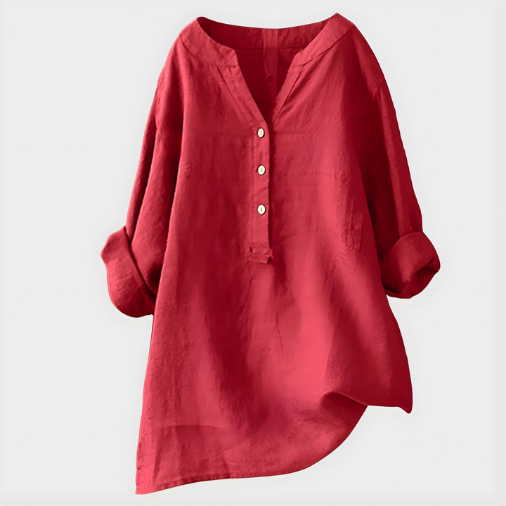 Veronique™ | Elegant Cotton-Linen V-Neck Blouse