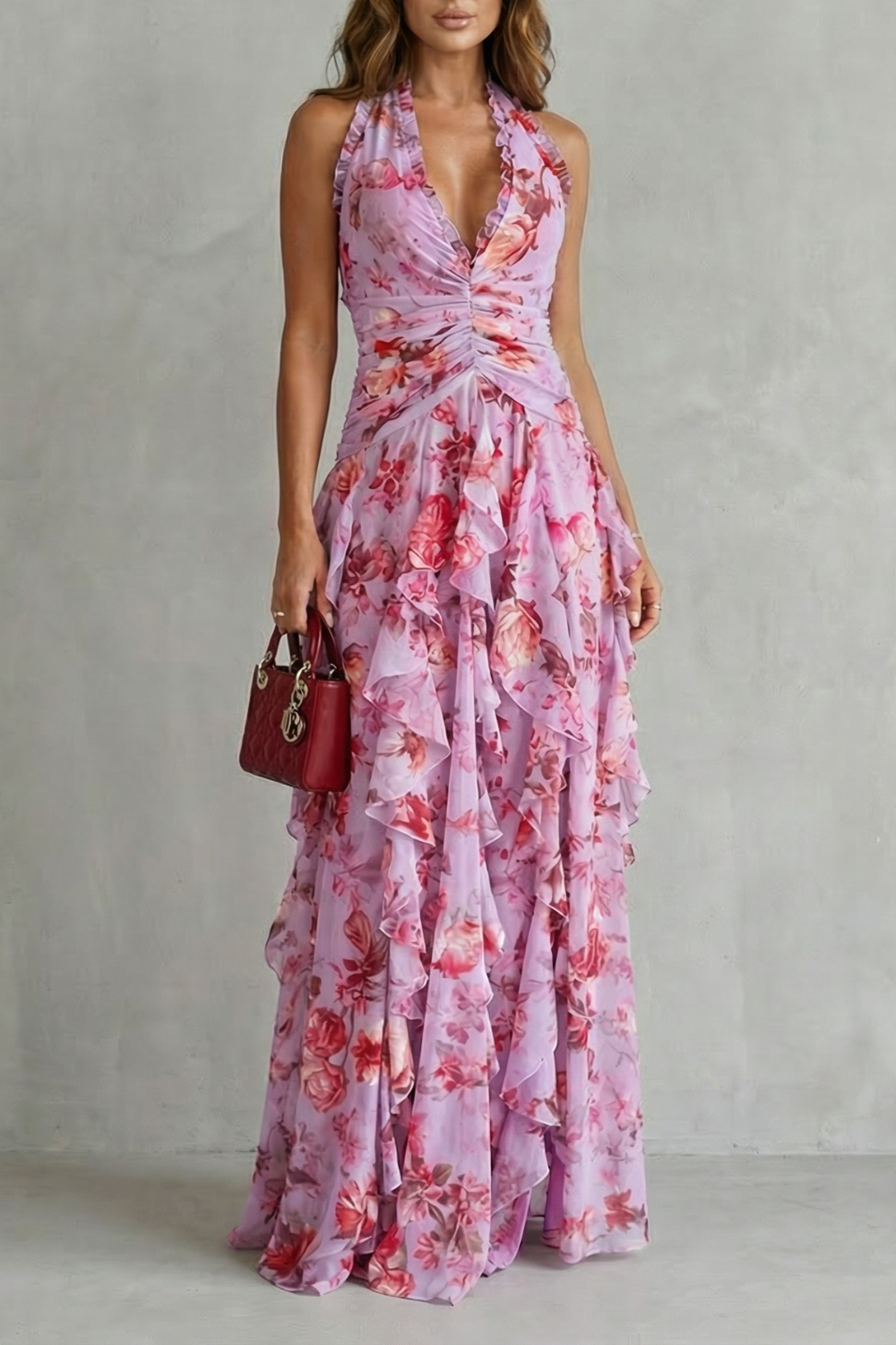 Belladina | Romantic Rose Halter Maxi Dress