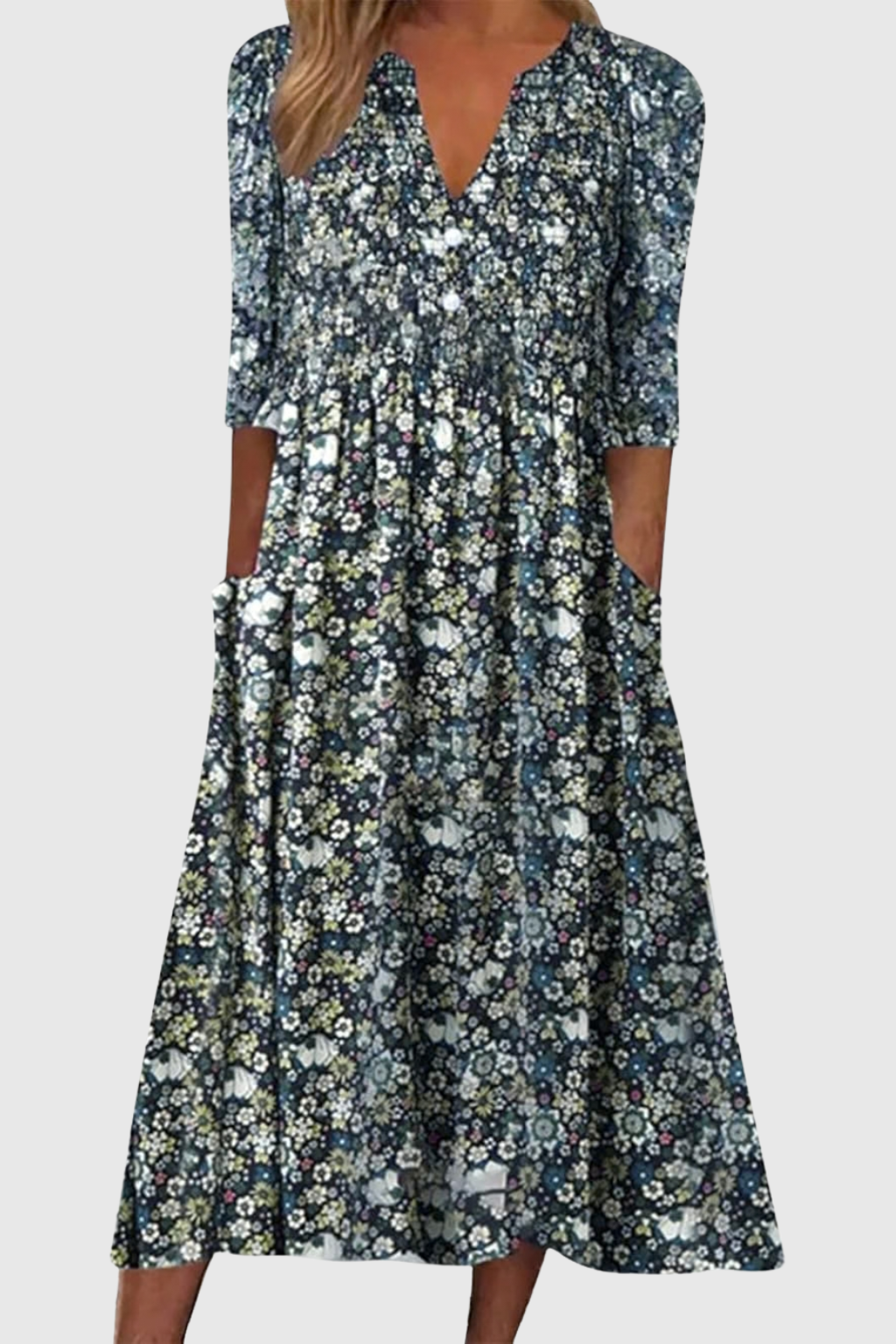 Mary | Graceful V-Neck Elegance Midi Dress