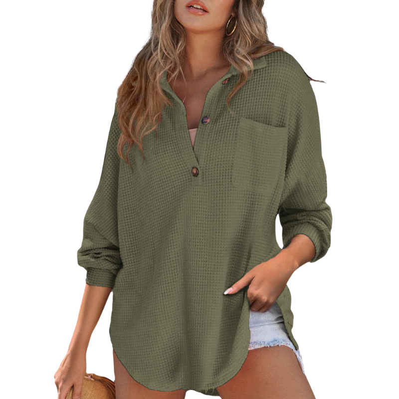 Kathryn | Casual Button V Neck Tunic Blouse