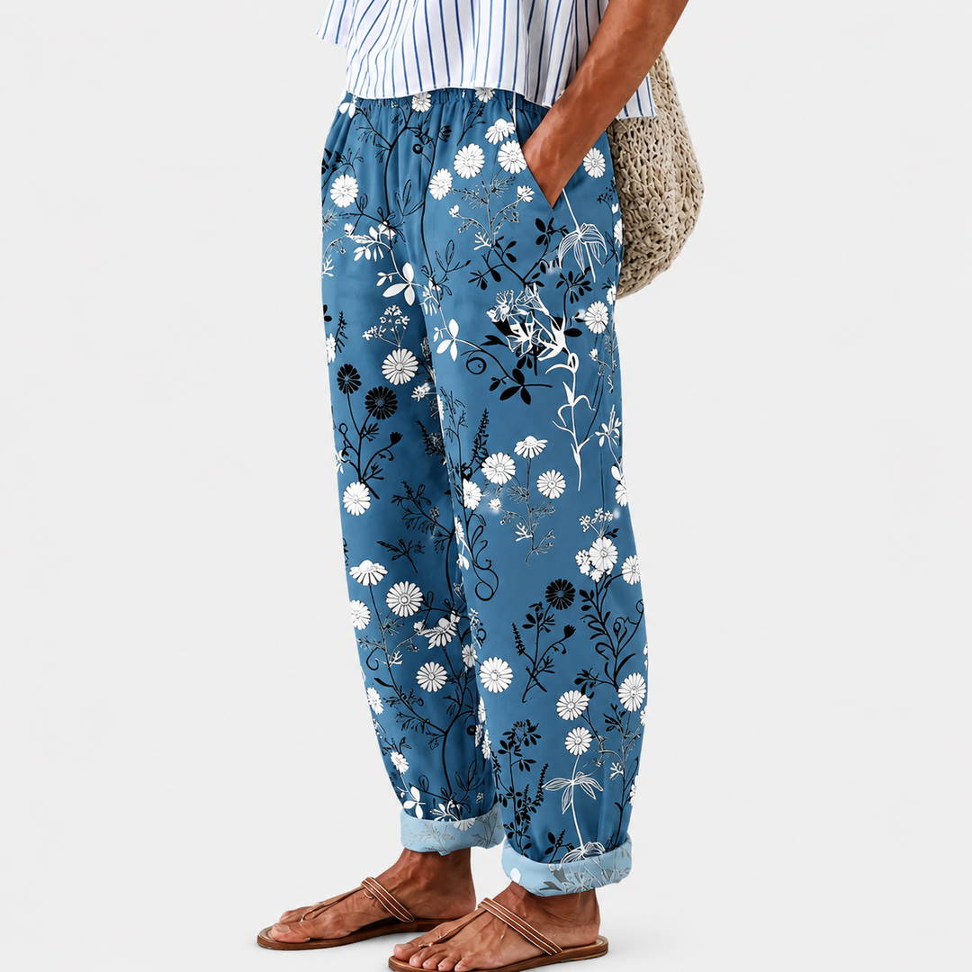 Pantalons Relax Fleurs Bleues