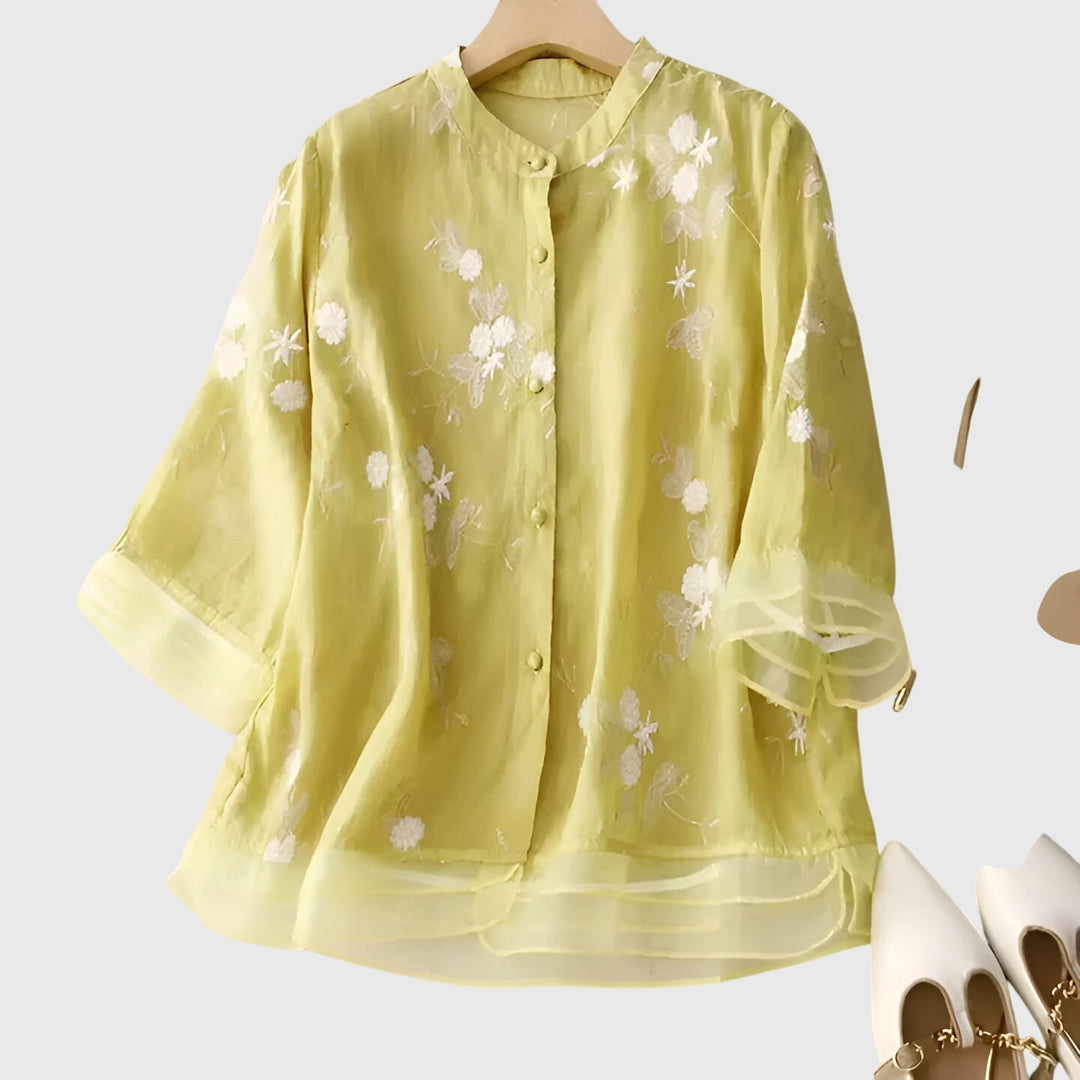 Jamie | Elegant Top with Embroidered Flowers.