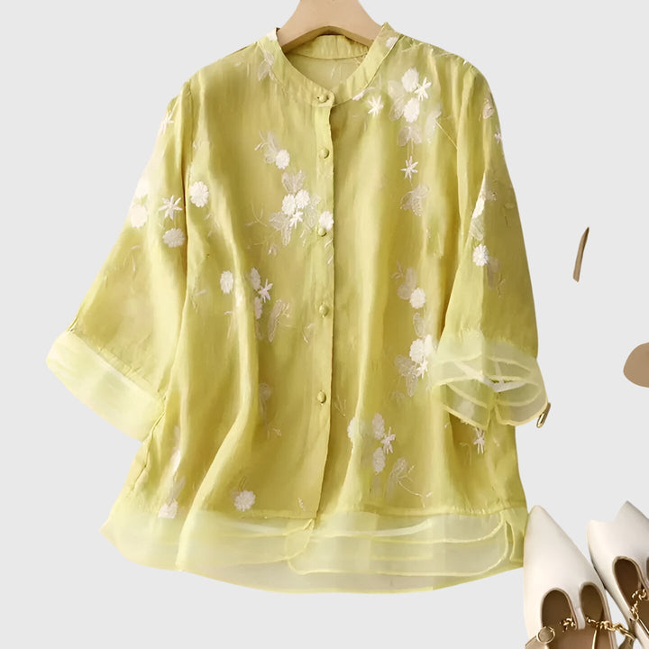 Jamie | Elegant Top with Embroidered Flowers.