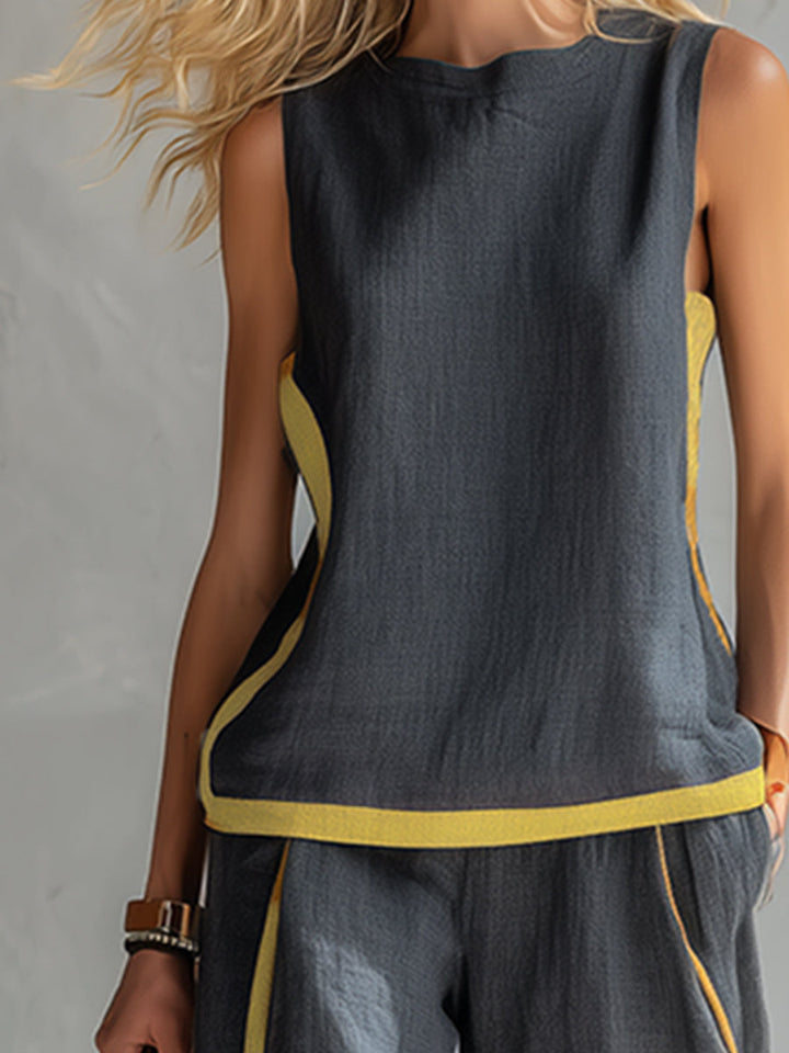 Leila | Complete vest and trousers in two-tone grey cotton-linen