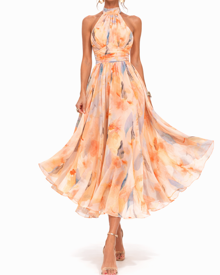 Aurora | Halter Neck Dress with Watercolor Print