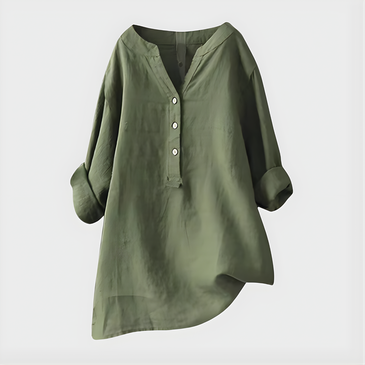 Veronique™ | Elegant Cotton-Linen V-Neck Blouse
