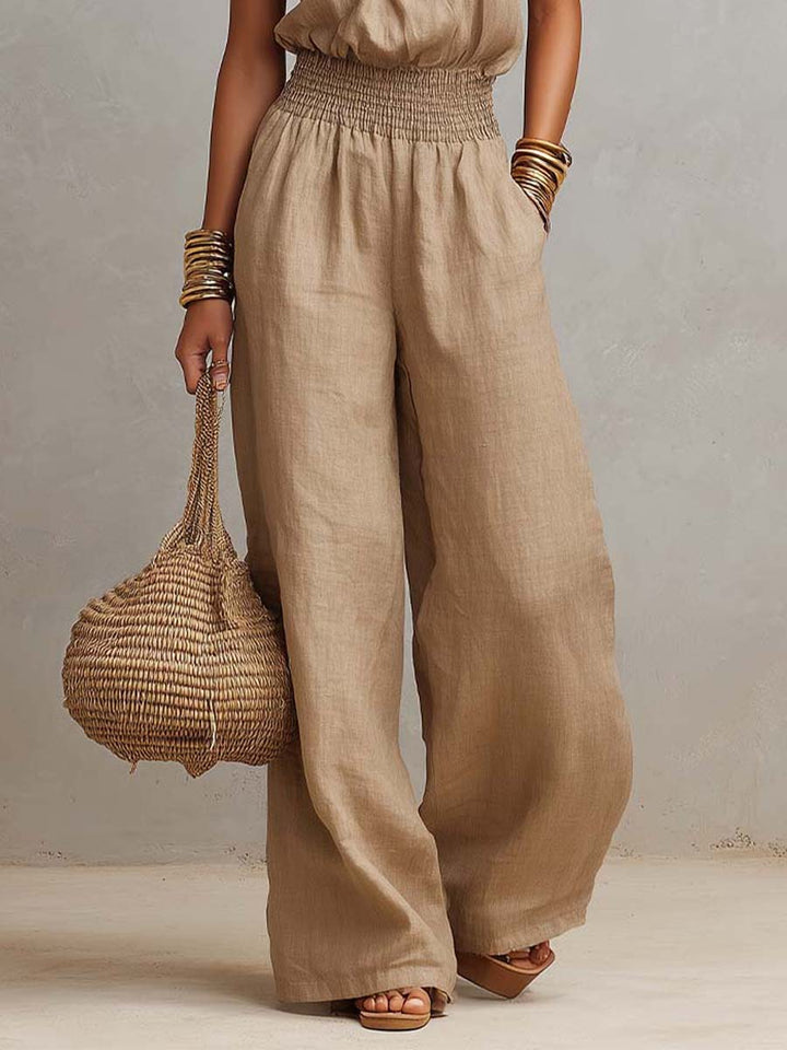 Victoria | Halter-Neck Smocked Wide-Leg Jumpsuit