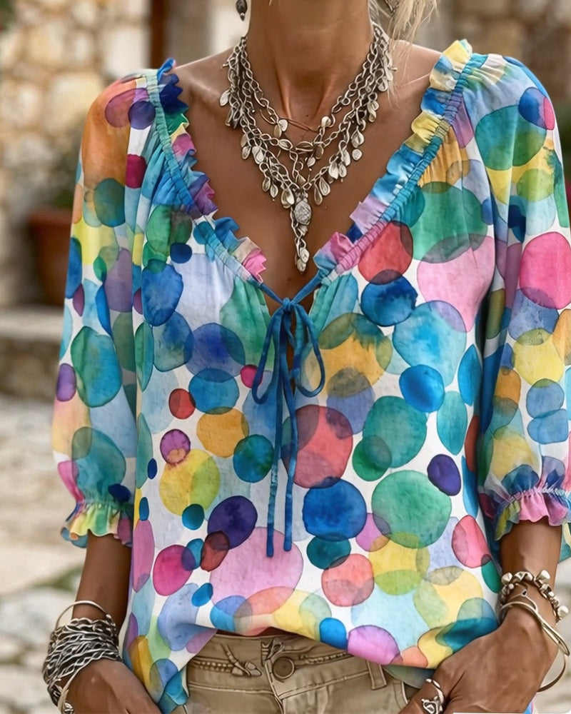 Bianca | Blouse with V-Neck and Ruffled Sleeves