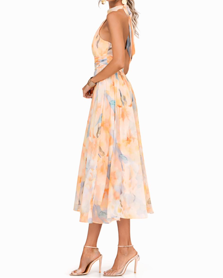 Aurora | Halter Neck Dress with Watercolor Print