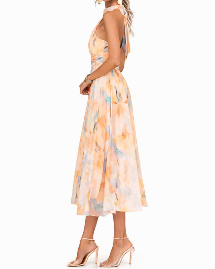 Aurora | Halter Neck Dress with Watercolor Print
