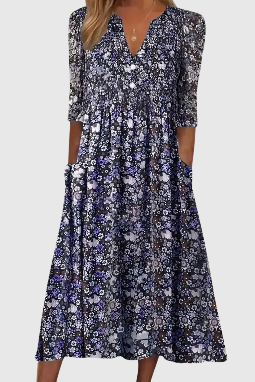 Mary | Graceful V-Neck Elegance Midi Dress
