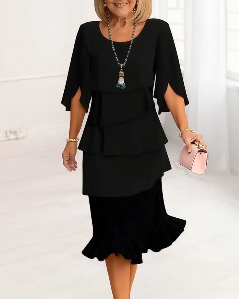 Luna | Elegant Round Neck Ruffled Dress