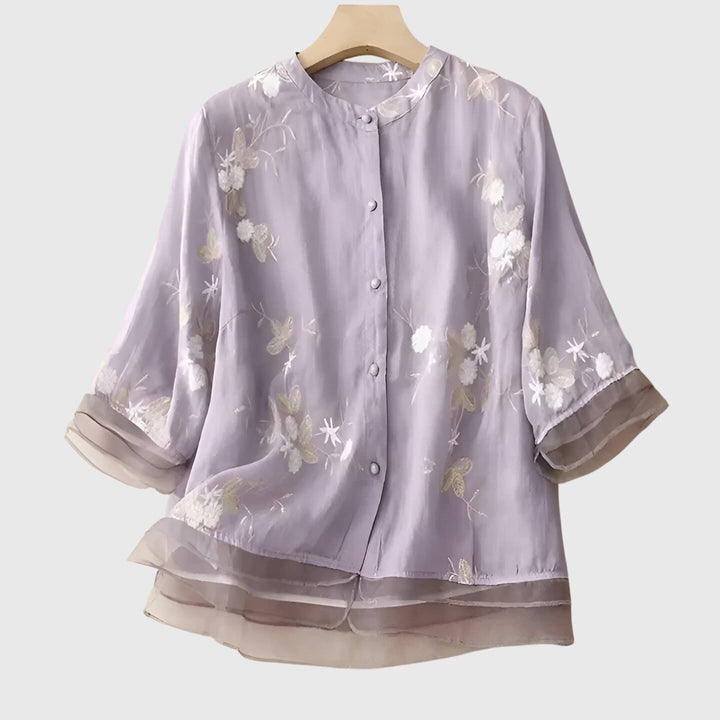 Jamie | Elegant Top with Embroidered Flowers.
