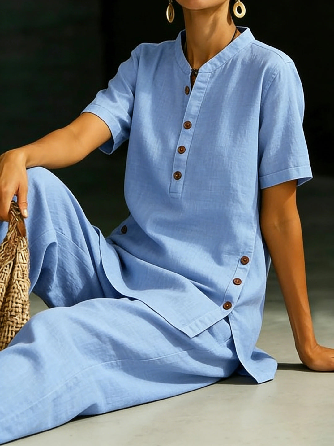 Serena | Classic Linen Button Detail Two-Piece Set