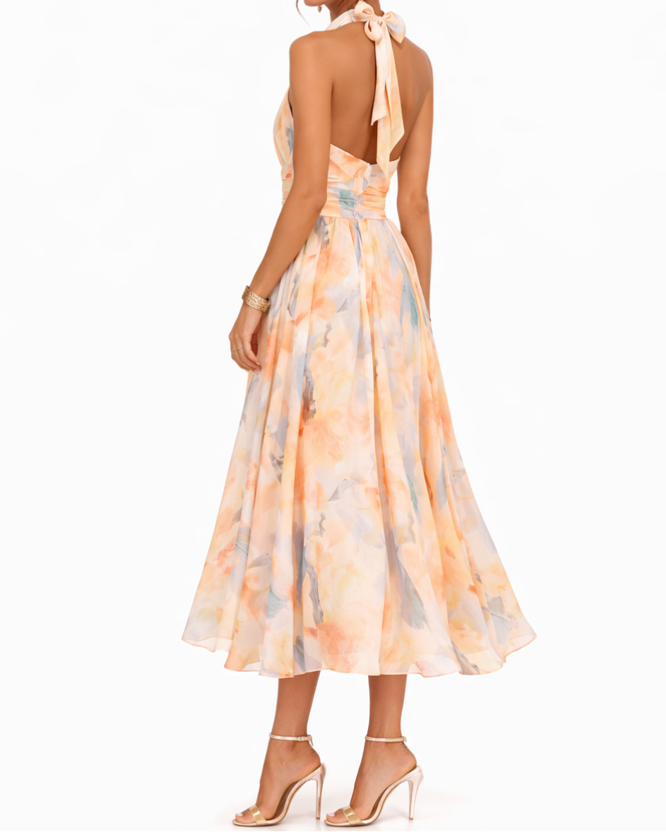 Aurora | Halter Neck Dress with Watercolor Print