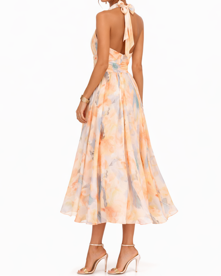 Aurora | Halter Neck Dress with Watercolor Print