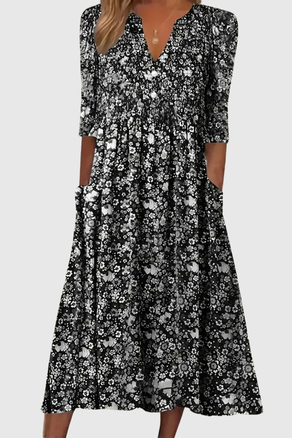 Mary | Graceful V-Neck Elegance Midi Dress