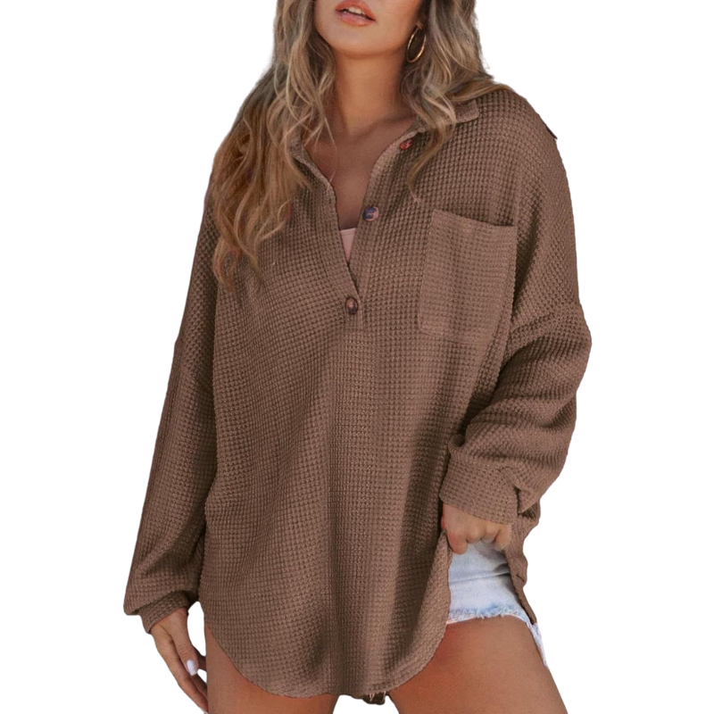 Kathryn | Casual Button V Neck Tunic Blouse