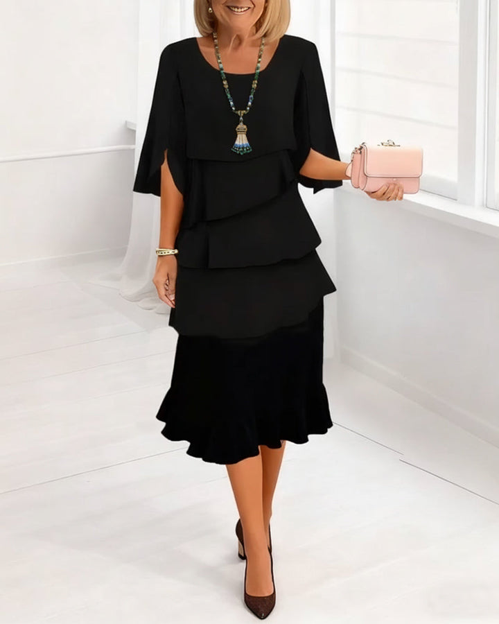 Luna | Elegant Round Neck Ruffled Dress