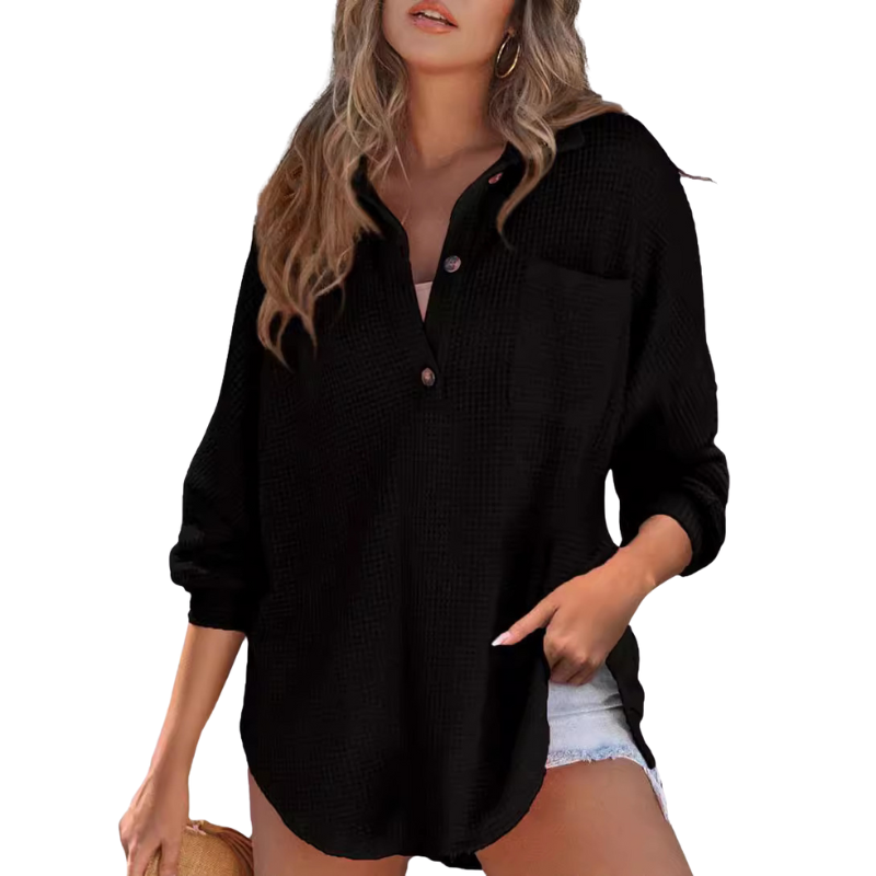 Kathryn | Casual Button V Neck Tunic Blouse