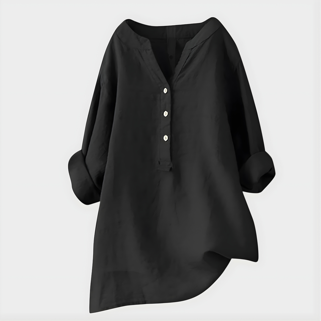 Veronique™ | Elegant Cotton-Linen V-Neck Blouse