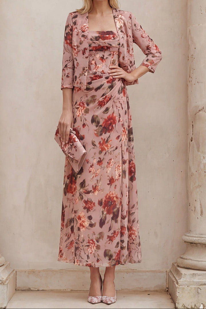 Diana | Elegant Ruched Floral Gown & Jacket