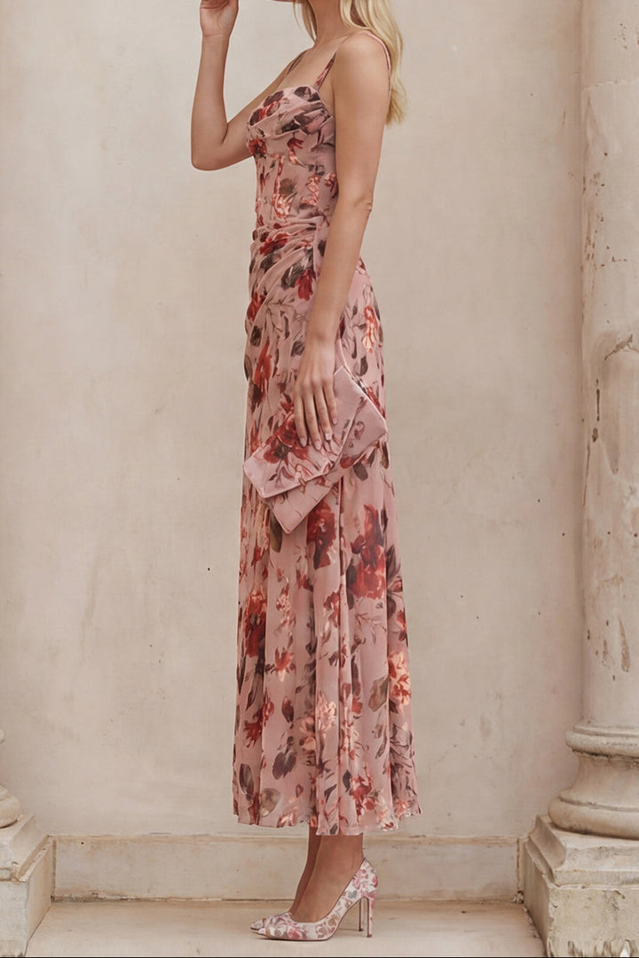 Diana | Elegant Ruched Floral Gown & Jacket