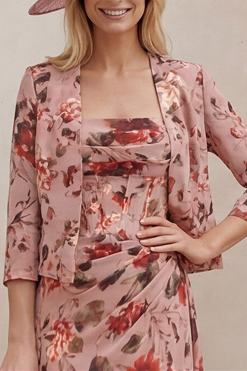 Diana | Elegant Ruched Floral Gown & Jacket