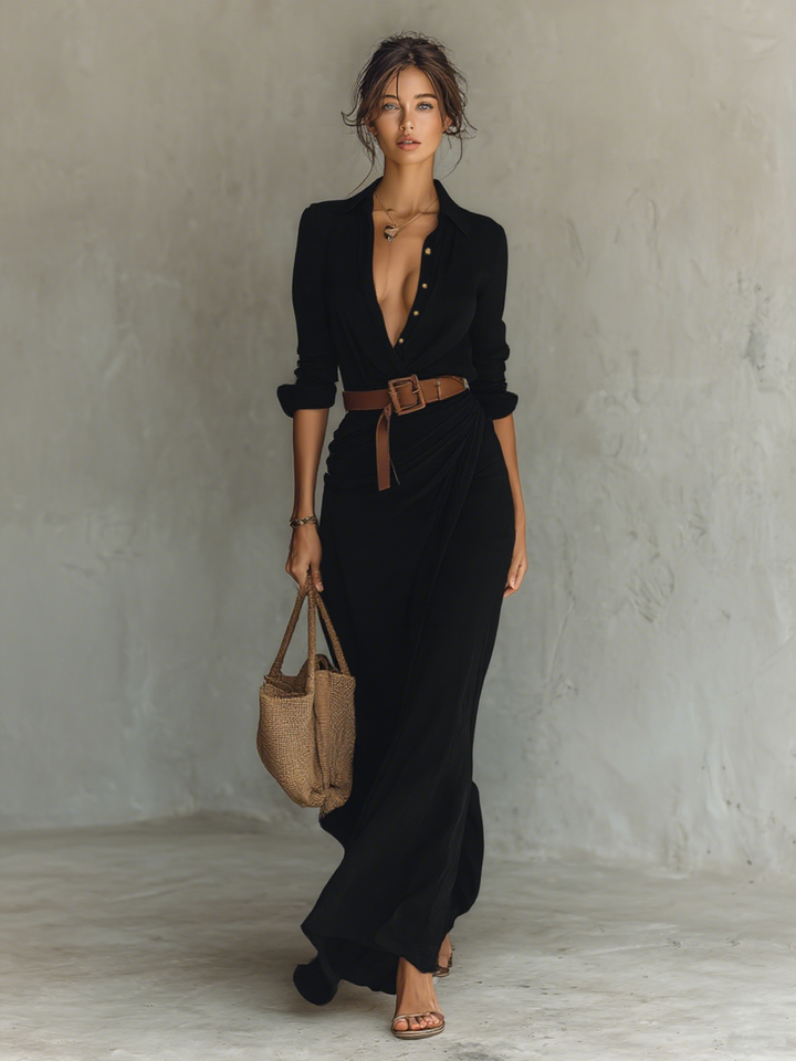 Trixie | Single Breasted Long Sleeve Belted Maxi Dress