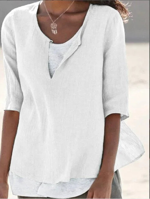 Maya | Effortless Split-Neck Artisan Blouse