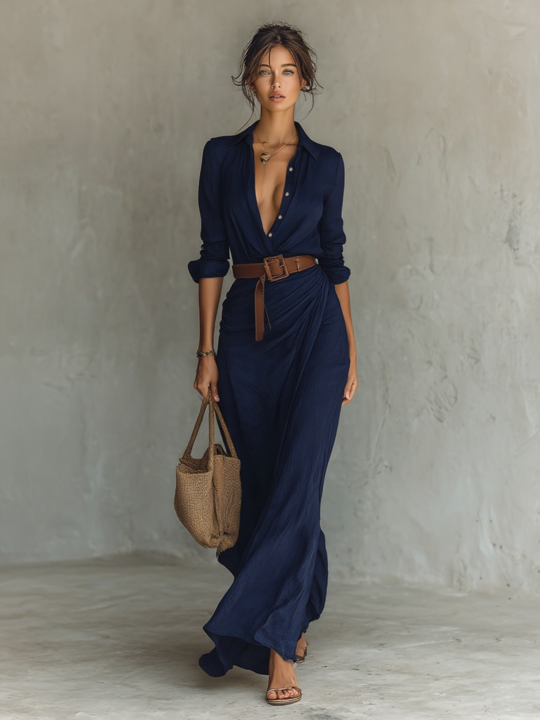 Trixie | Single Breasted Long Sleeve Belted Maxi Dress