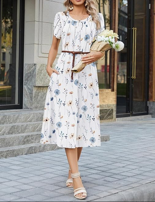 Wendy | Graceful Round-Neck Elegance Midi Dress