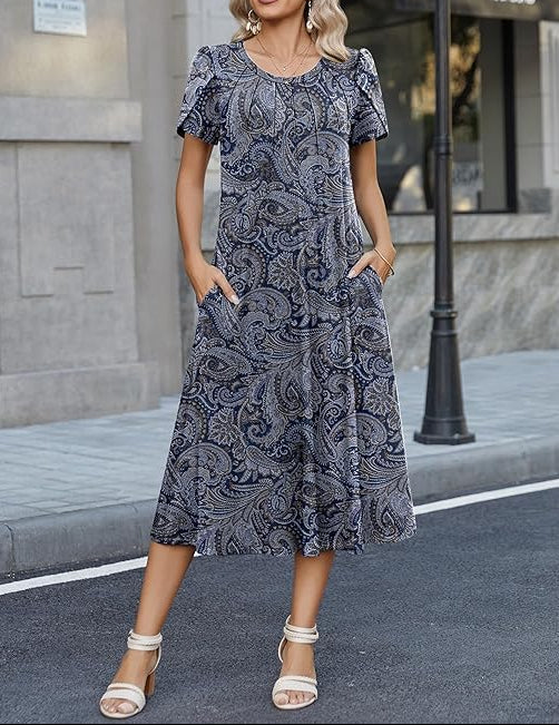 Wendy | Graceful Round-Neck Elegance Midi Dress