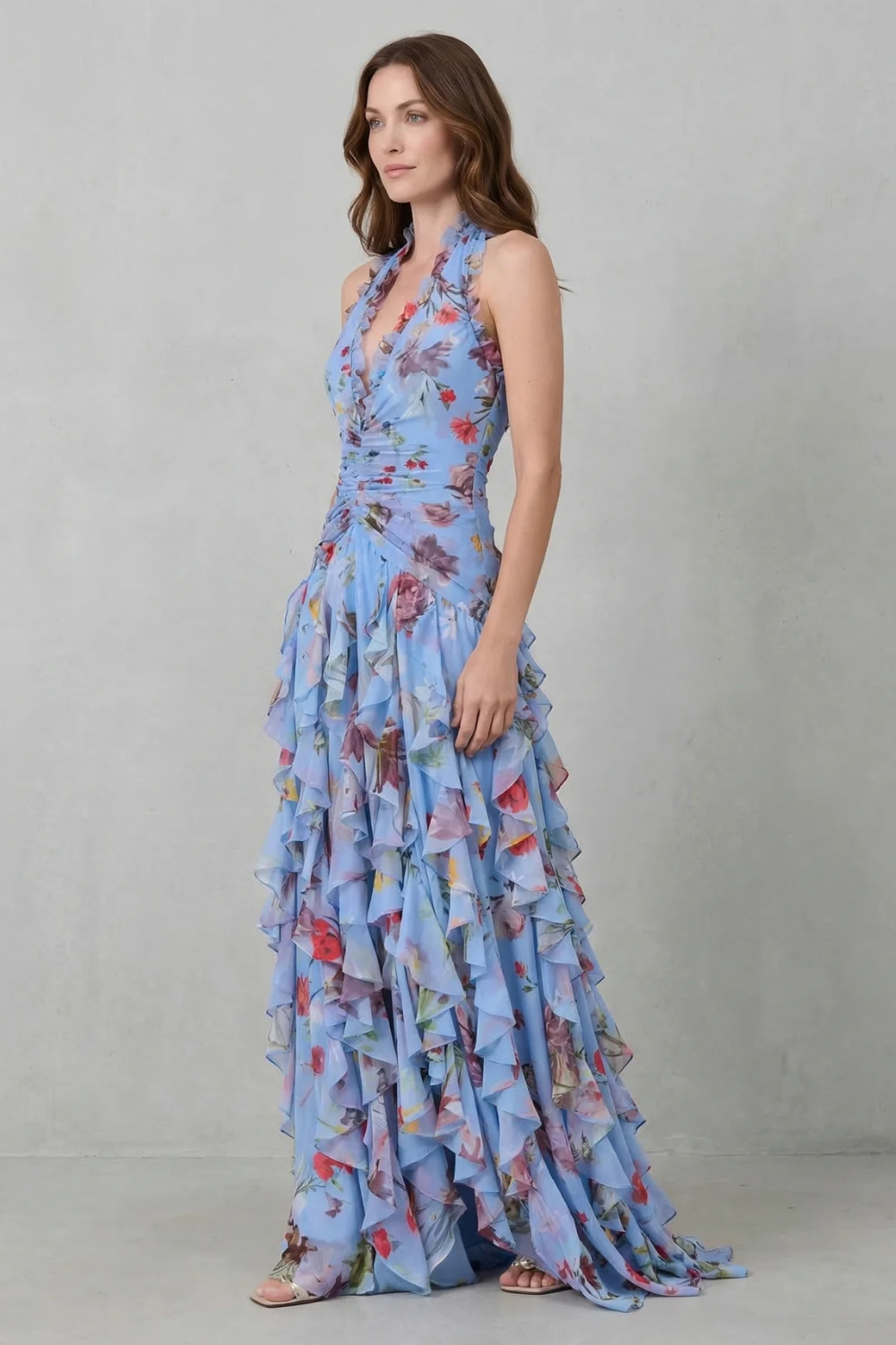 Belladina | Romantic Rose Halter Maxi Dress