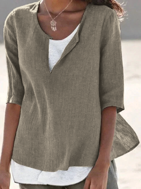 Maya | Effortless Split-Neck Artisan Blouse