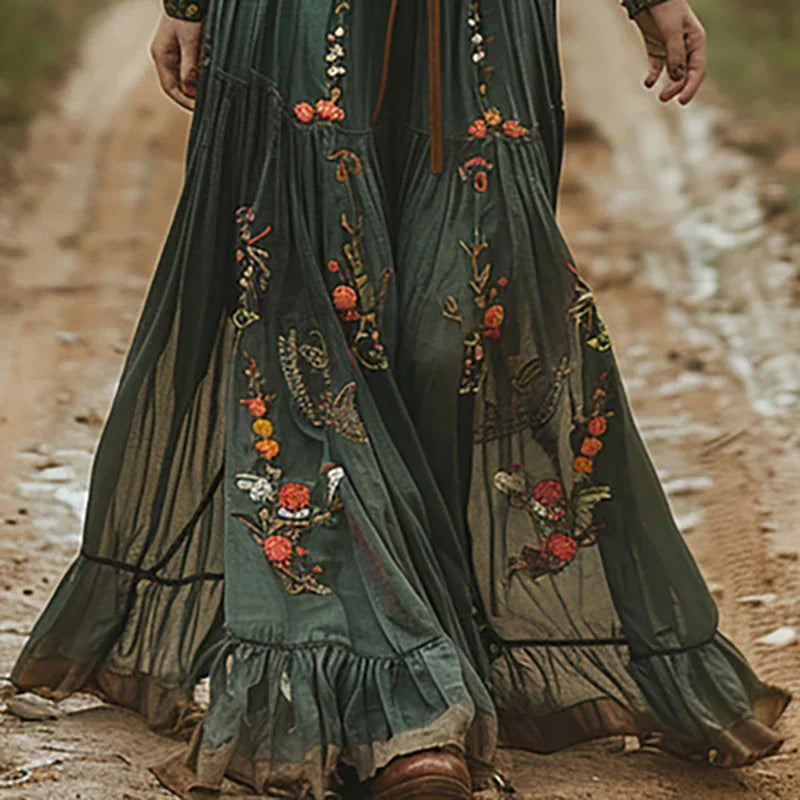 Julia | Bohemian Embroidered V-Neck Maxi