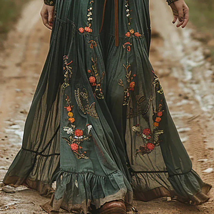 Julia | Bohemian Embroidered V-Neck Maxi
