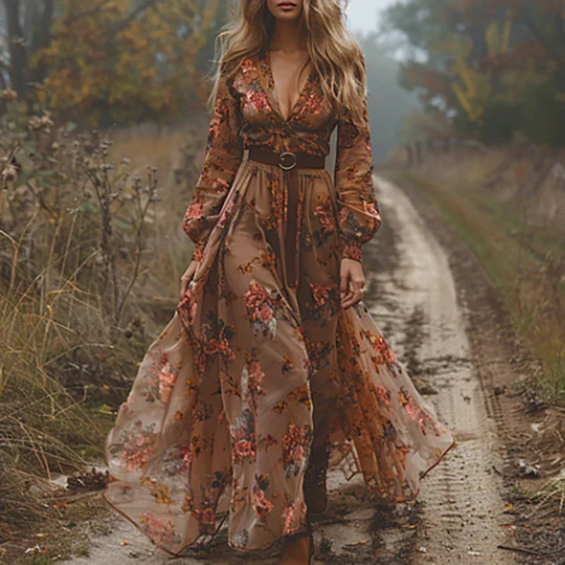 Julia | Bohemian Embroidered V-Neck Maxi
