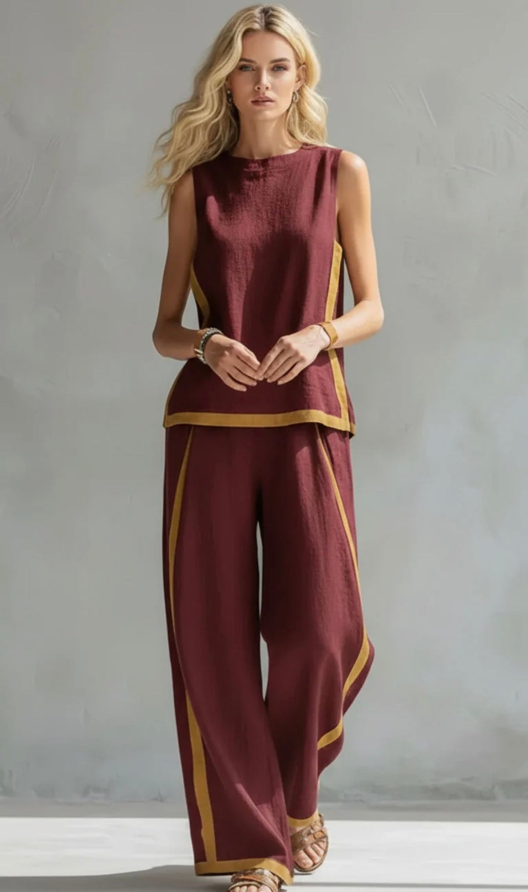 Leila | Complete vest and trousers in two-tone grey cotton-linen