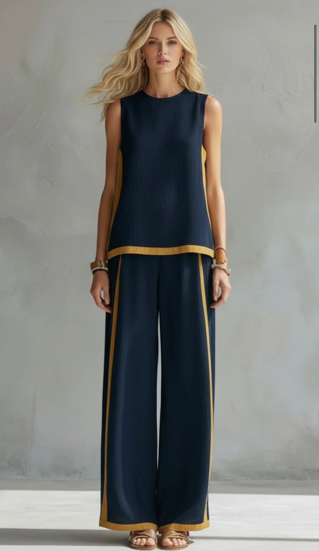 Leila | Complete vest and trousers in two-tone grey cotton-linen