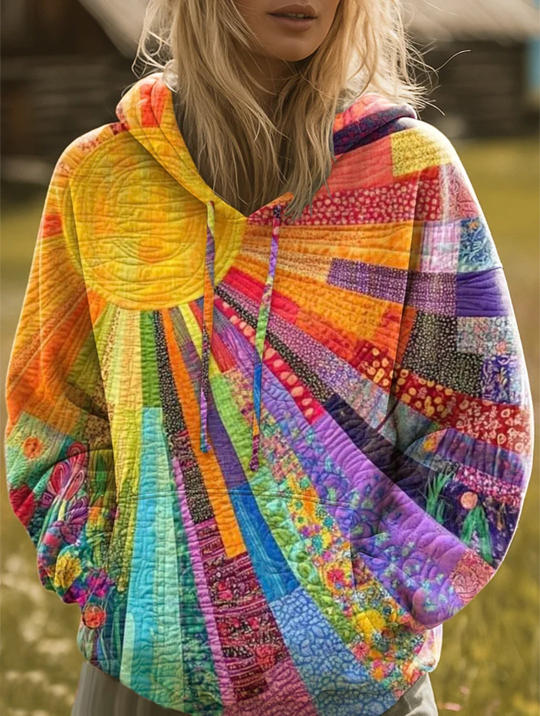 Arlette  | Vibrant Sunburst Patchwork Hoodie