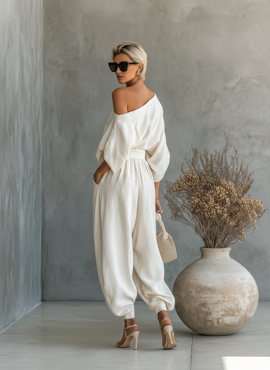 Lisa - Set with Off-Shoulder Top and Tapered Pants