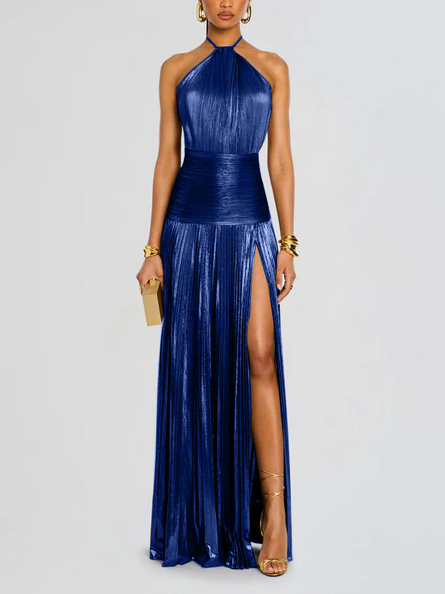 Lorette | Metallic Open-Back Dress